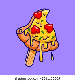 Pizza Ice Cream Popsicle Cartoon Vector Icon Illustration. Food 
Drink Icon Concept Isolated Premium Vector. Flat Cartoon 
Style 