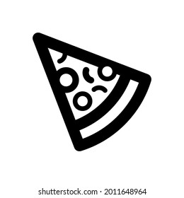 Pizza icon. Black contour linear silhouette. Top view. Vector simple flat graphic illustration. The isolated object on a white background. Isolate.