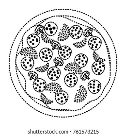pizza icon in black dotted silhouette on white background