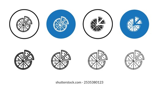 Pizza icon Black line art vector logo set