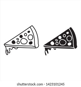 Pizza icon. Black silhouette and pizza outline