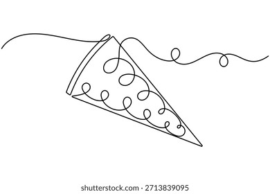 Pizza icon continuous one line drawing on white background minimalist hand drawn food slice outline vector illustration