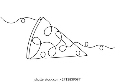 Ícone de pizza desenho contínuo de uma linha no fundo branco minimalista desenhado à mão comida fatia delineamento vetor ilustração