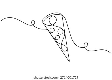 Pizza icon continuous one line drawing on white background minimalist hand drawn food slice outline vector illustration