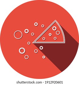 Icono de pizza. Corta pizza con salsa, plana, línea, forma de color, color de fondo icono de pizza.