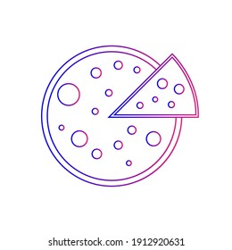 Pizza Icon. Cut pizza with sauce, flat, line, color shape, color background pizza icon.