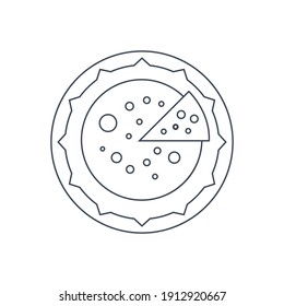 Pizza Icon. Cut pizza with sauce, flat, line, color shape, color background pizza icon.