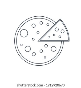 Pizza Icon. Cut pizza with sauce, flat, line, color shape, color background pizza icon.