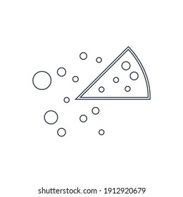 Pizza Icon. Cut pizza with sauce, flat, line, color shape, color background pizza icon.