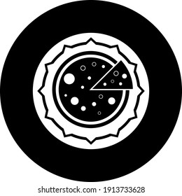 Pizza Icon. Cut pizza with sauce, flat, line, color shape, color background pizza icon.