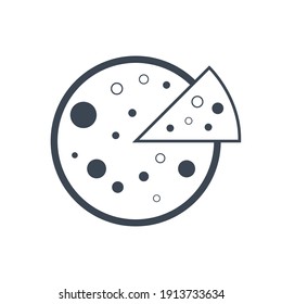 Pizza Icon. Cut pizza with sauce, flat, line, color shape, color background pizza icon.