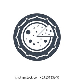 Pizza Icon. Cut pizza with sauce, flat, line, color shape, color background pizza icon.