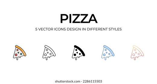 Pizza Icon Design in Five style with Editable Stroke. Line, Solid, Flat Line, Duo Tone Color, and Color Gradient Line. Suitable for Web Page, Mobile App, UI, UX and GUI design.