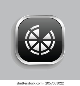 diseño de icono de pizza. Estilo botón brillante rectángulo redondeado aislado en fondo gris. Ilustración del vector