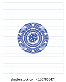 pizza icon drawn with pen strokes. Blue ink. Vector Illustration. Detailed.
