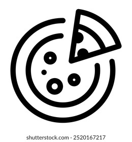 Ícone de pizza com traços editáveis. uma fatia de pizza em uma chapa. Ícone de alimento com traços editáveis