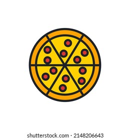 Pizza icon. Fast food and bakery isolated line color icons