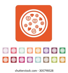 The pizza icon. Fast food and baking symbol. Flat Vector illustration. Button Set