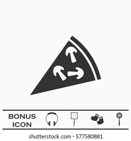 Pizza icon flat. Black pictogram on white background. Vector illustration symbol and bonus button