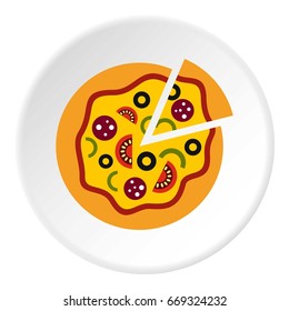 Pizza icon in flat circle isolated on white background vector illustration for web