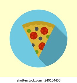 Pizza icon. Flat design long shadow. Vector illustration.