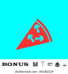 Pizza icon flat. Red pictogram on blue background. Vector illustration symbol and bonus buttons Music center, corkscrew, credit card, house, drum