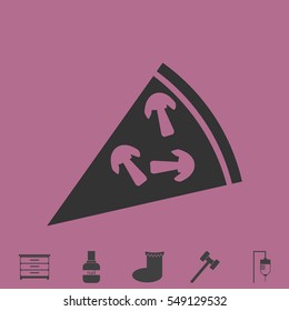 Pizza icon flat. Simple vector grey pictogram and bonus symbol