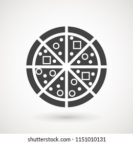 .Pizza icon. Pizza in flat style isolated on white background. Food silhouette. Vector illustration Logo, Symbol