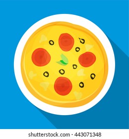 Pizza icon in flat style with long shadow. National food symbol