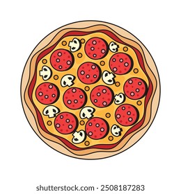 Ícone de pizza em estilo plano. Ilustração do vetor de alimentos de Pepperoni em fundo isolado. Pizzaria assina conceito de negócios.