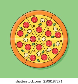 Ícone de pizza em estilo plano. Ilustração do vetor de alimentos de Pepperoni em fundo isolado. Pizzaria assina conceito de negócios.