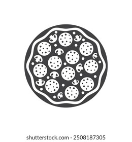 Ícone de pizza em estilo plano. Ilustração do vetor de alimentos de Pepperoni em fundo isolado. Pizzaria assina conceito de negócios.