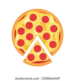 Ícone de pizza em estilo plano. Ilustração do vetor de alimentos de Pepperoni em fundo isolado. Pizzaria assina conceito de negócios.