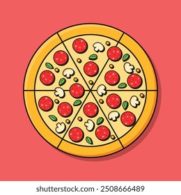 Ícone de pizza em estilo plano. Ilustração do vetor de alimentos de Pepperoni em fundo isolado. Pizzaria assina conceito de negócios.