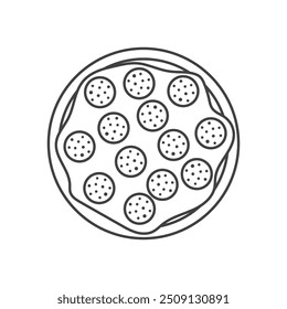 Ícone de pizza em estilo plano. Ilustração do vetor de alimentos de Pepperoni em fundo isolado. Pizzaria assina conceito de negócios.