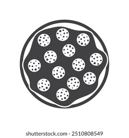 Ícone de pizza em estilo plano. Ilustração do vetor de alimentos de Pepperoni em fundo isolado. Pizzaria assina conceito de negócios.