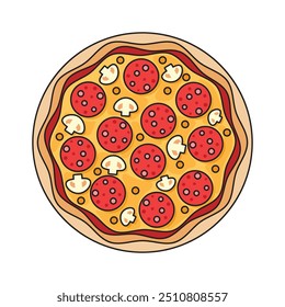 Ícone de pizza em estilo plano. Ilustração do vetor de alimentos de Pepperoni em fundo isolado. Pizzaria assina conceito de negócios.