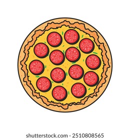 Ícone de pizza em estilo plano. Ilustração do vetor de alimentos de Pepperoni em fundo isolado. Pizzaria assina conceito de negócios.