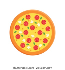 Ícone de pizza em estilo plano. Ilustração do vetor de alimentos de Pepperoni em fundo isolado. Pizzaria assina conceito de negócios.