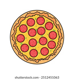 Ícone de pizza em estilo plano. Ilustração do vetor de alimentos de Pepperoni em fundo isolado. Pizzaria assina conceito de negócios.