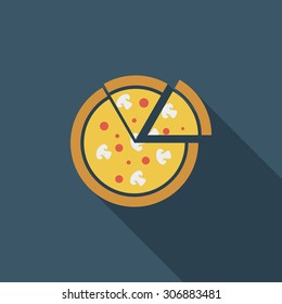 Pizza icon. Flat vector related icon with long shadow for web and mobile applications. It can be used as - logo, pictogram, icon, infographic element. Vector Illustration.