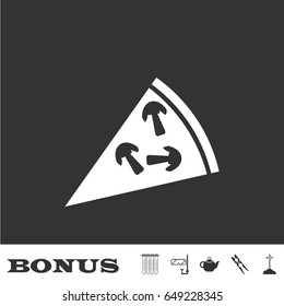 Pizza icon flat. White pictogram on black background. Vector illustration symbol and bonus icons