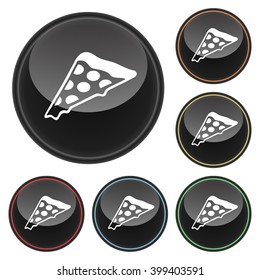 Pizza Icon Glossy Button Icon Set in With Various Color Highlights
