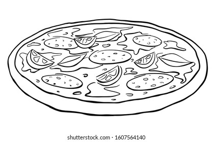 Pizza icon. Hand drawn style-illustration for the menu, pizzeria.