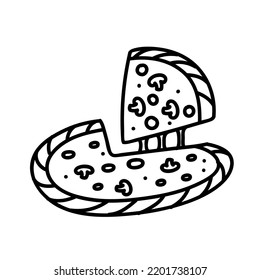 Icono de pizza. Ilustración vectorial dibujada a mano.