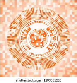 pizza icon inside abstract emblem, orange mosaic background