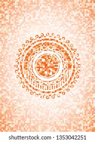 pizza icon inside abstract emblem, orange mosaic background