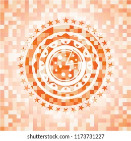 pizza icon inside abstract orange mosaic emblem with background