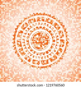 pizza icon inside abstract orange mosaic emblem