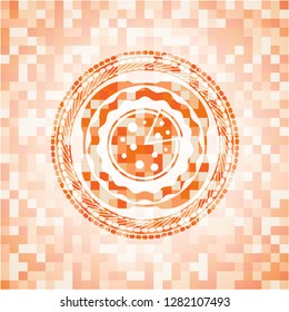 pizza icon inside abstract orange mosaic emblem